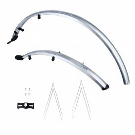 HYBRID front/rear mudguard kit for use on 700C wheels/tyres, OXFORD (silver, width 46mm, incl. anchor struts)