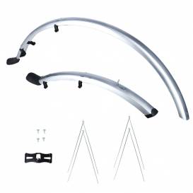 HYBRID front/rear mudguard kit for use on 700C wheels/tyres, OXFORD (silver, width 56mm, incl. anchor struts)