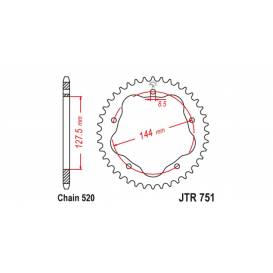 Oceľová rozeta pre sekundárne reťaze typu 520, JT (42 zubov)