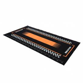 Textilný koberec pod motocykel PITLANE ORANGE L, OXFORD (oranžová/čierna, rozmer 200 x 100 cm, spĺňajúci predpisy FIM)