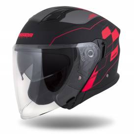 Jet Tech RoxoR Helmet, CASSIDA (Matte Black/Fluo Red/Grey) 2023